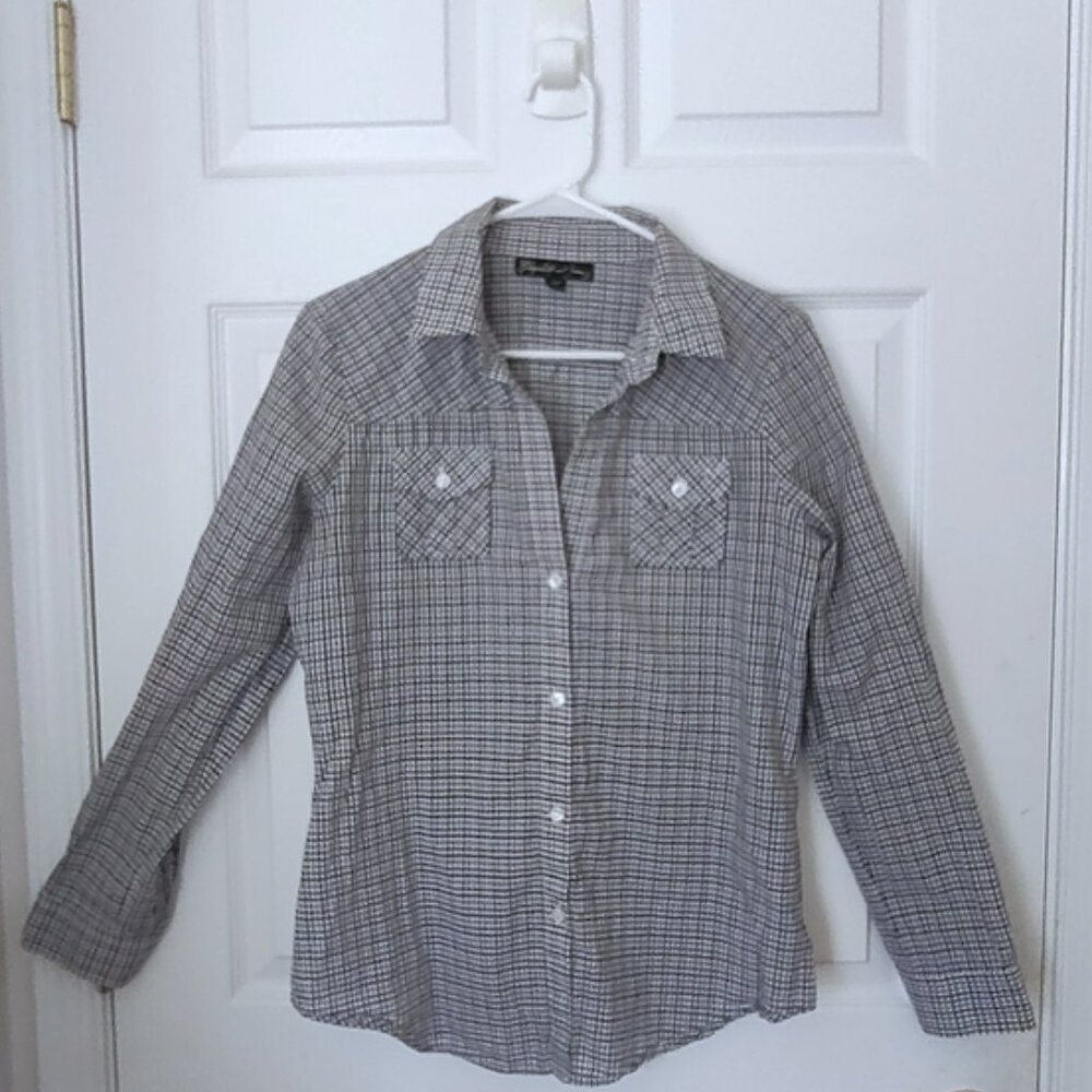 Elizabeth and James check plaid fitted button-down shirt M - Picture 2 of 6
